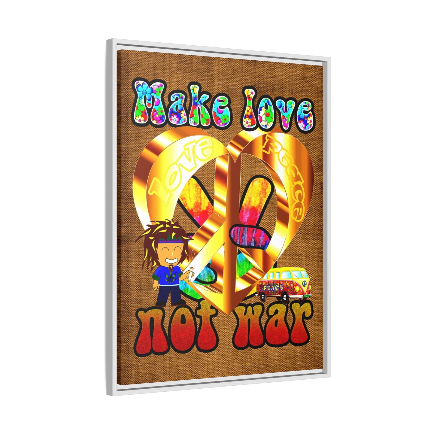 love peace - framed canvas art (brown papyrus)