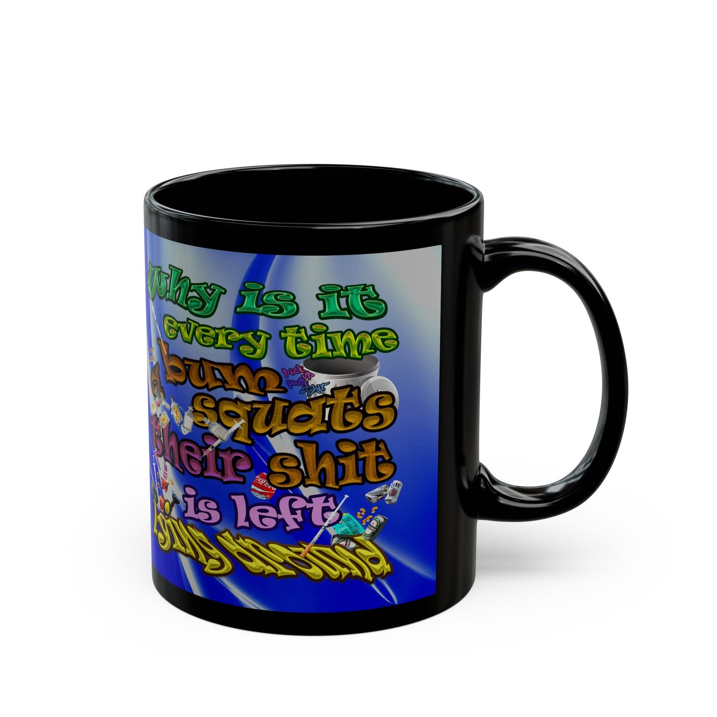 the bum's shit - Black Mug (blue-white wave)