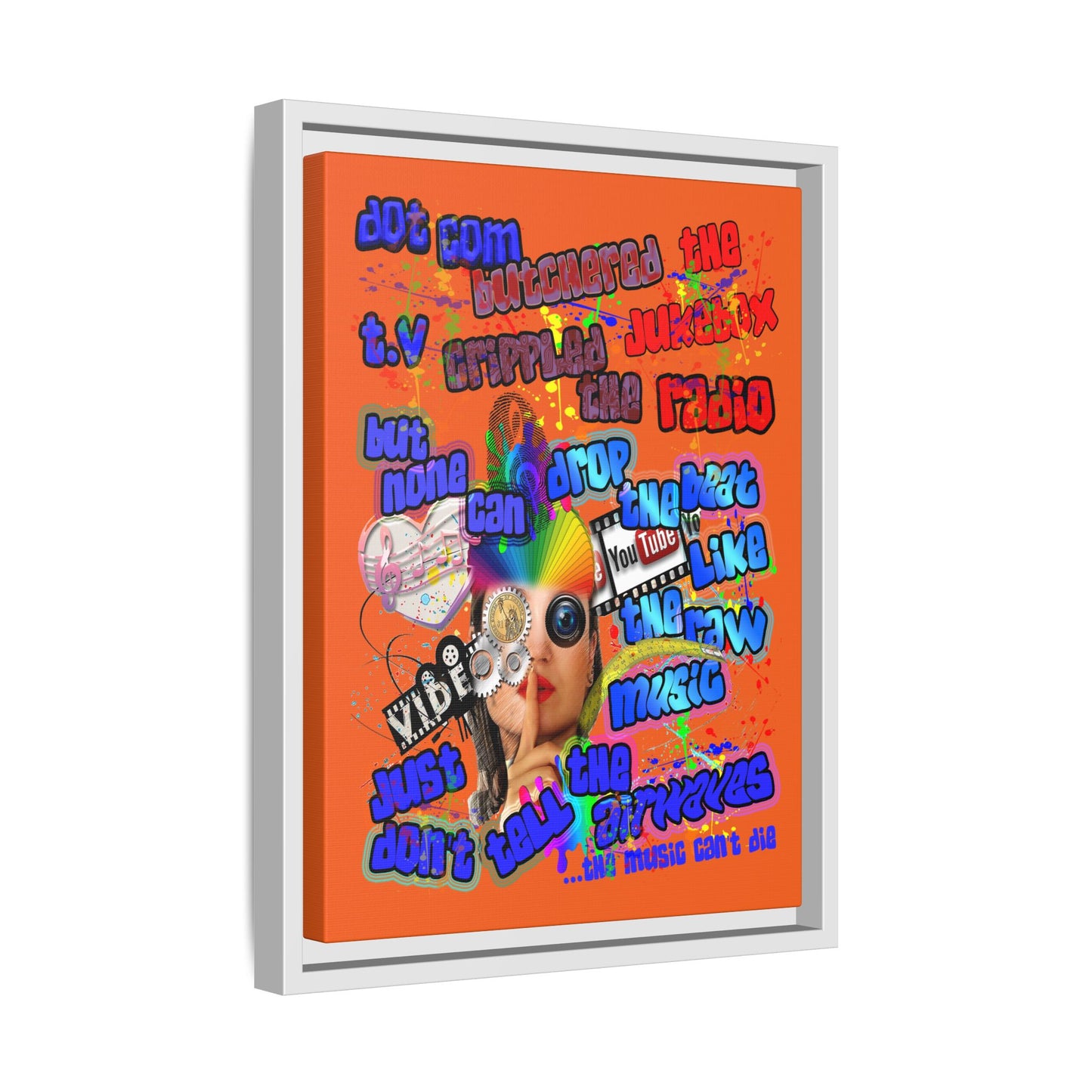 drop the beat - framed canvas art (orange)