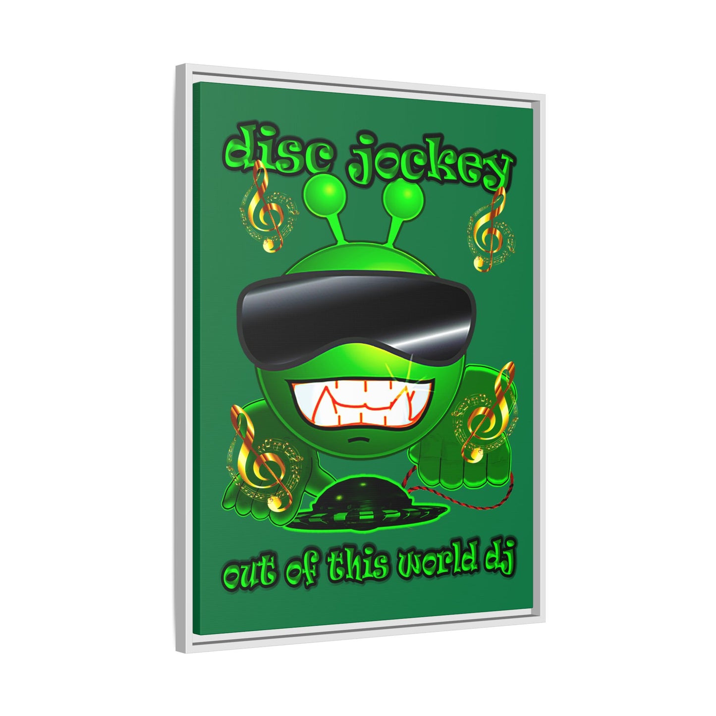 disc jockey - framed canvas art (dark green)