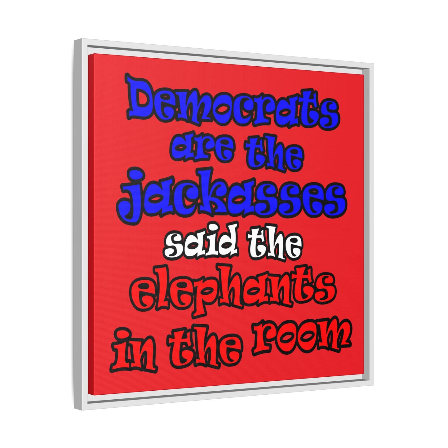 donkeys and elephants - framed canvas art (red)