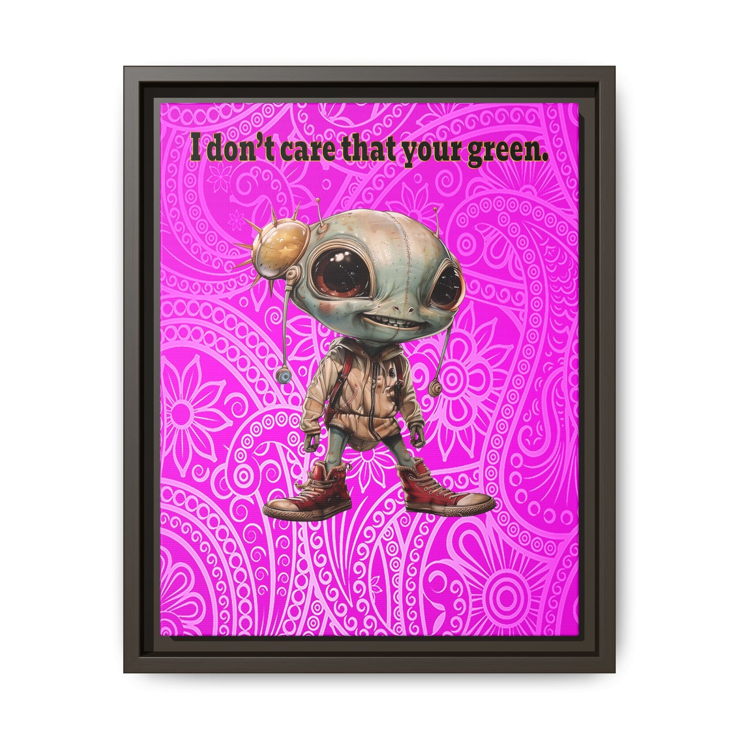 I don't care that your green - framed canvas art (pink swirl)