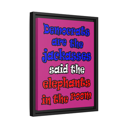 donkeys and elephants - framed canvas art (pink)