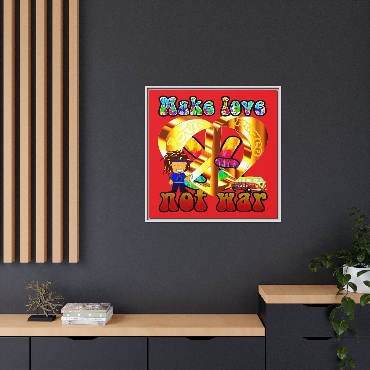 love peace - framed canvas art (red)