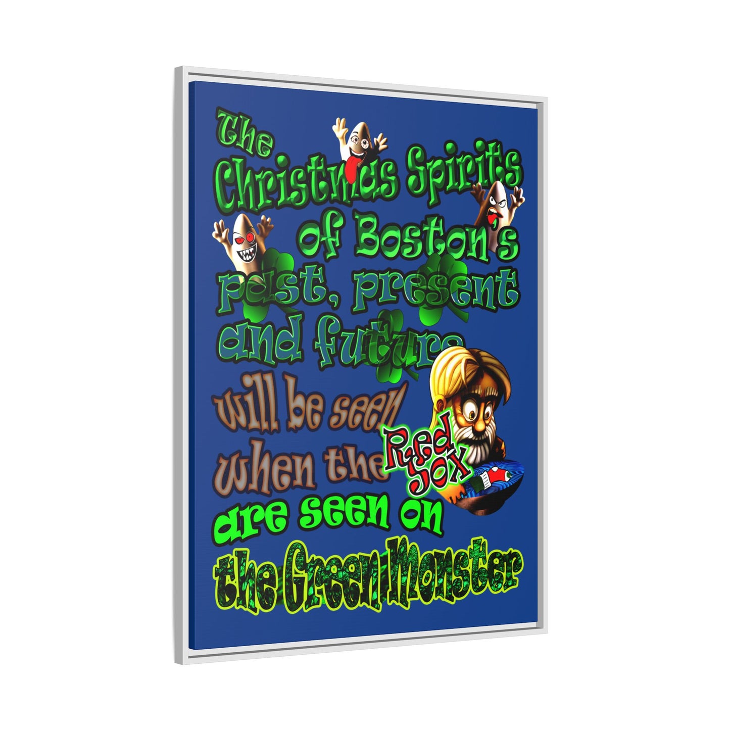 christmas spirits of boston - framed canvas art (dark blue)