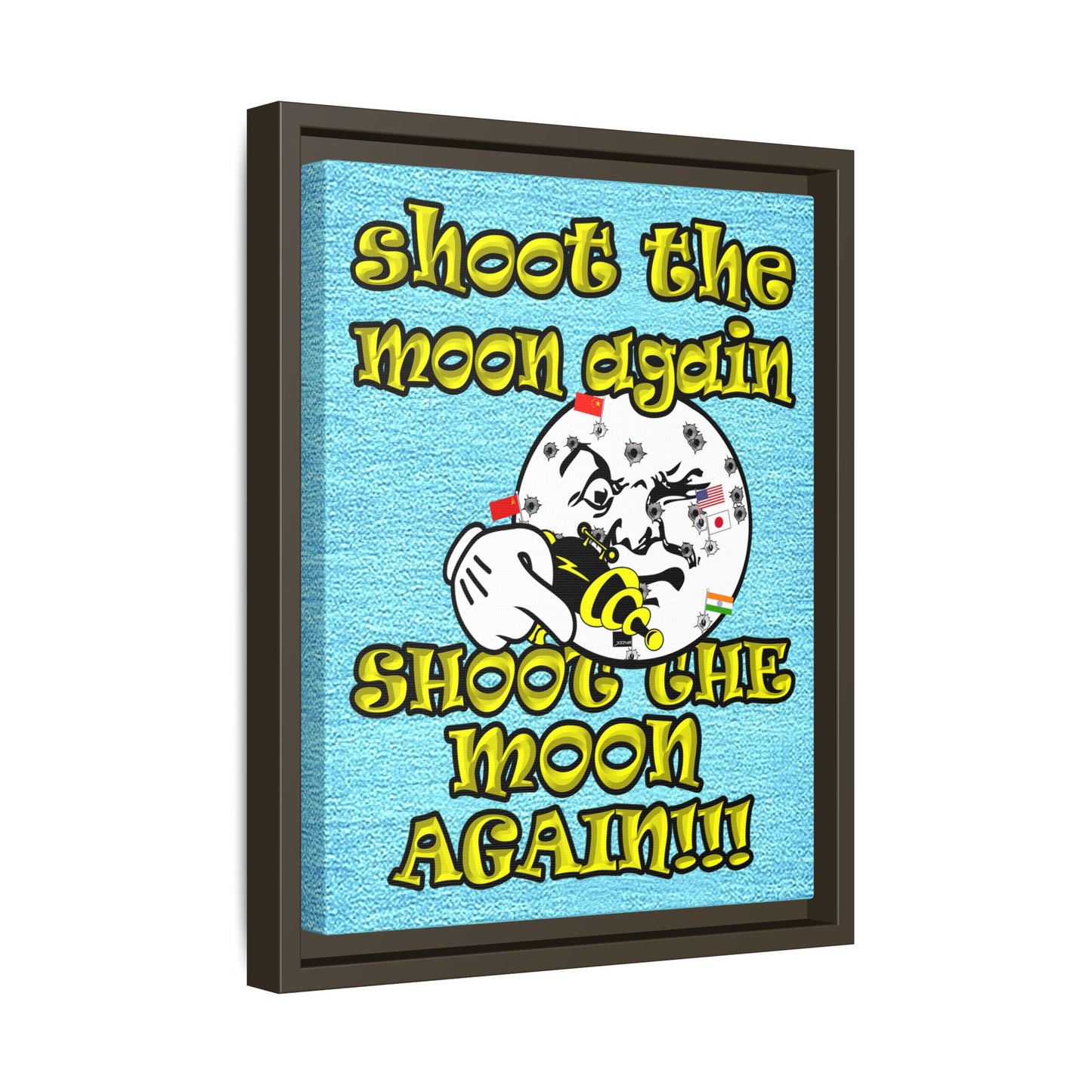 shoot the moon again - framed canvas art (faded blue)