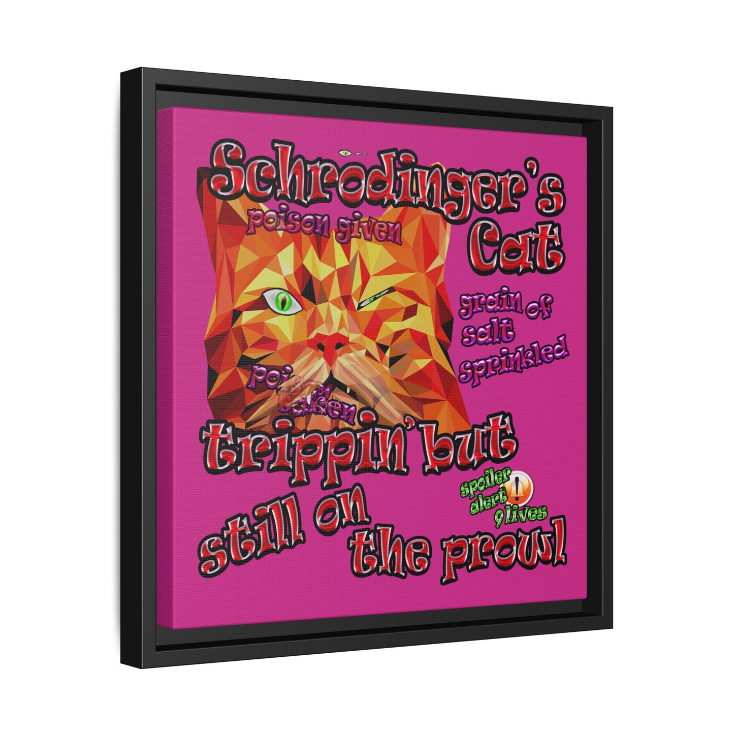 schrodinger's cat - framed canvas art (pink)