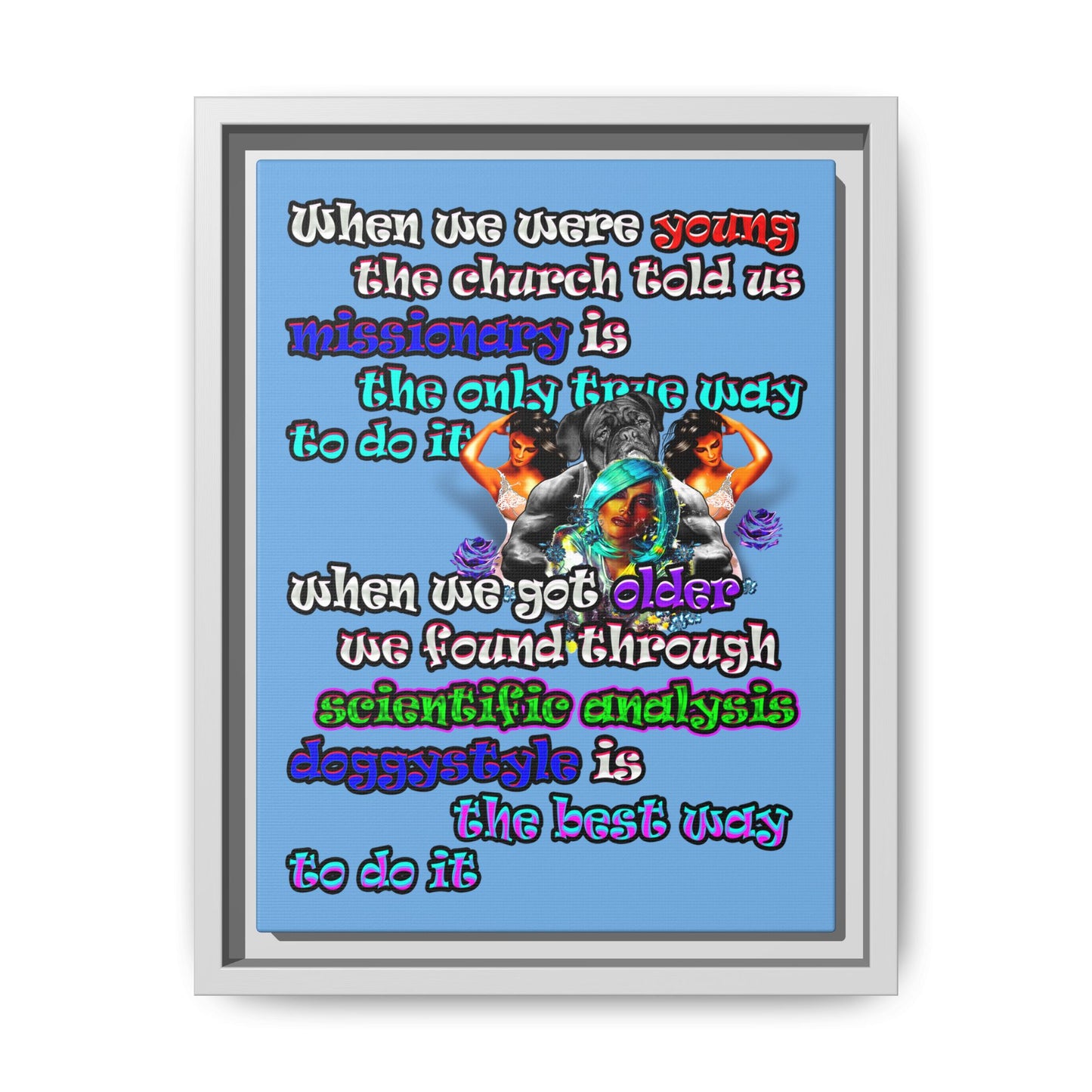 doggystyle - framed canvas art (light blue)