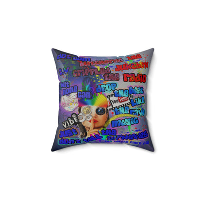 drop the beat - Faux Suede Square Pillow - (grey-pink wave)