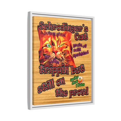 schrodinger's cat - framed canvas art (butterscotch wood finish)