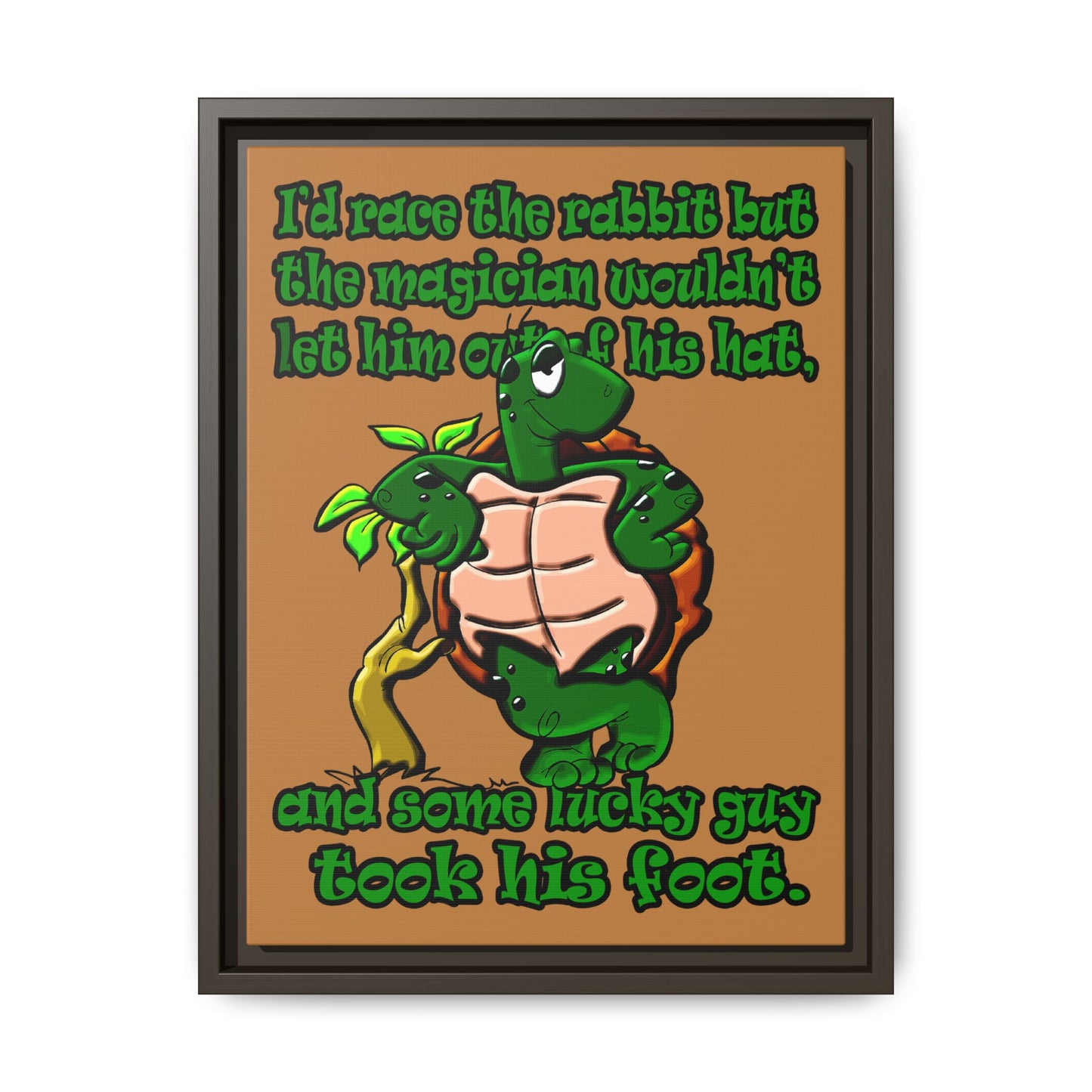turtle race - framed canvas art (light brown)