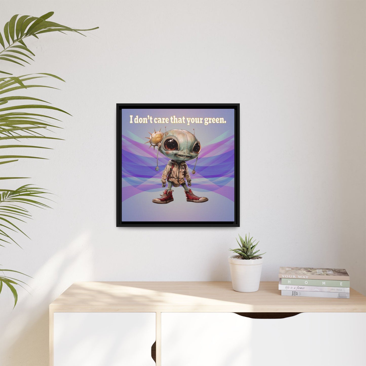 I don't care that your green - framed canvas art (light blue-pink wave)