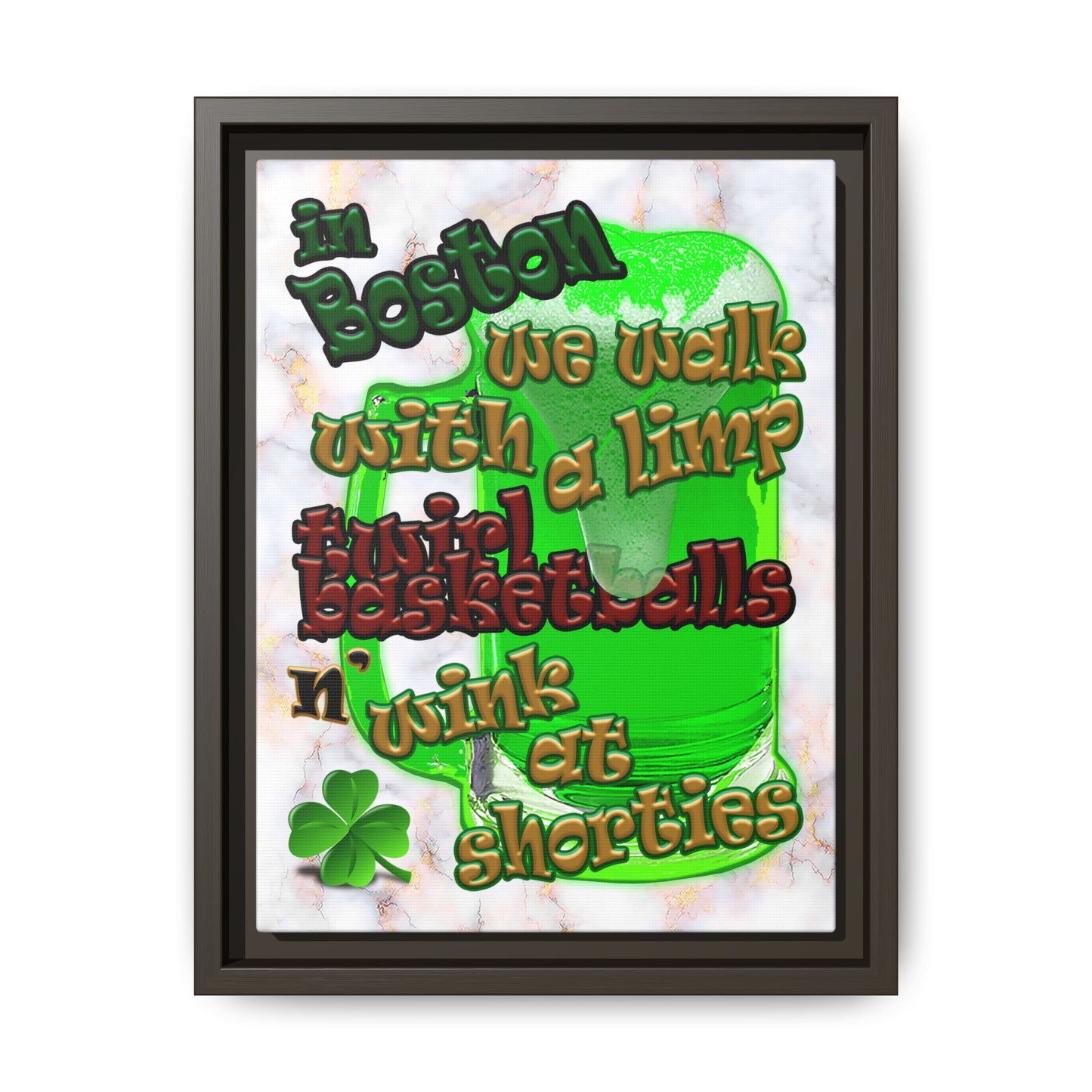 celtics logo - framed canvas art (white marble)