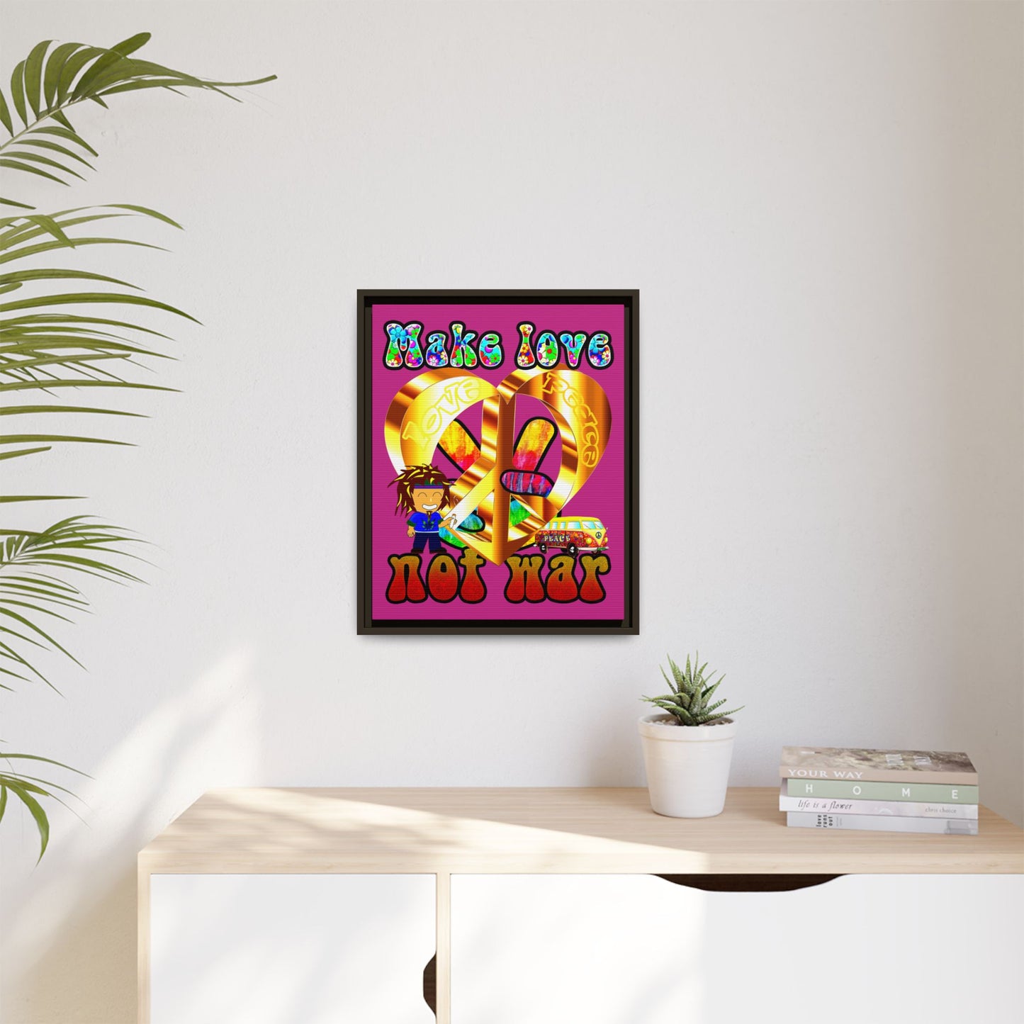 love peace - framed canvas art (pink)