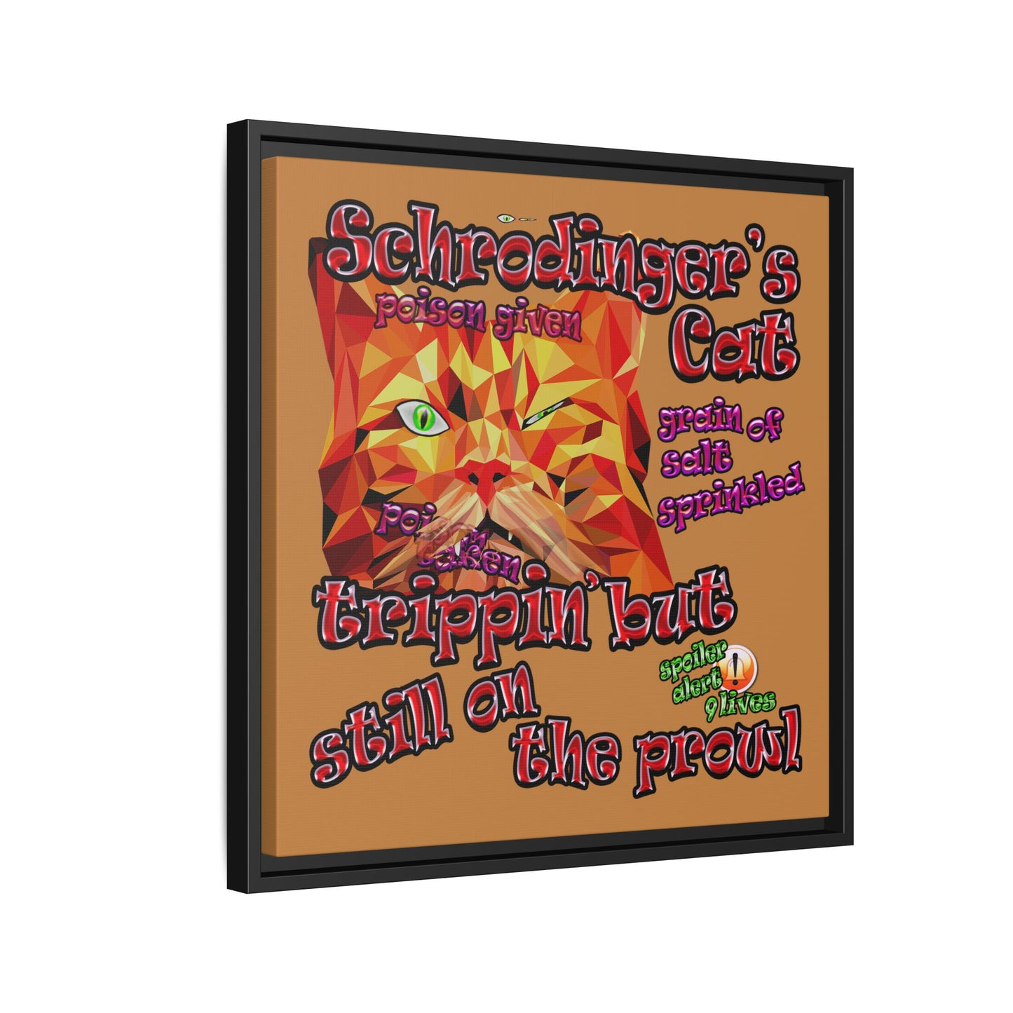 schrodinger's cat - framed canvas art (light brown)