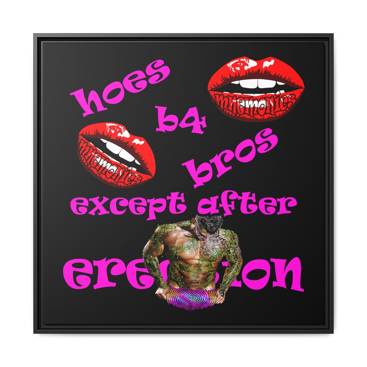 hoes b4 bros - framed canvas art (black)