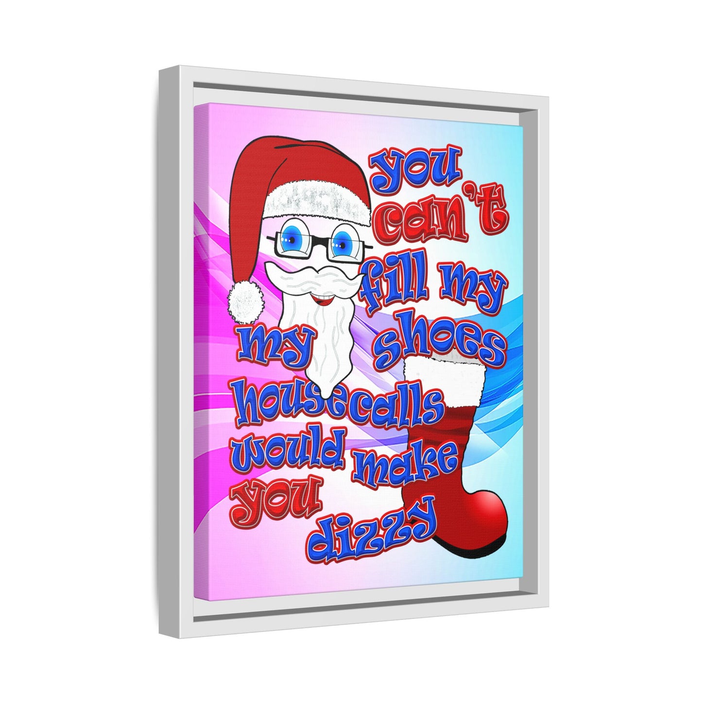 santa's shoes - framed canvas art (light blue-pink wave)