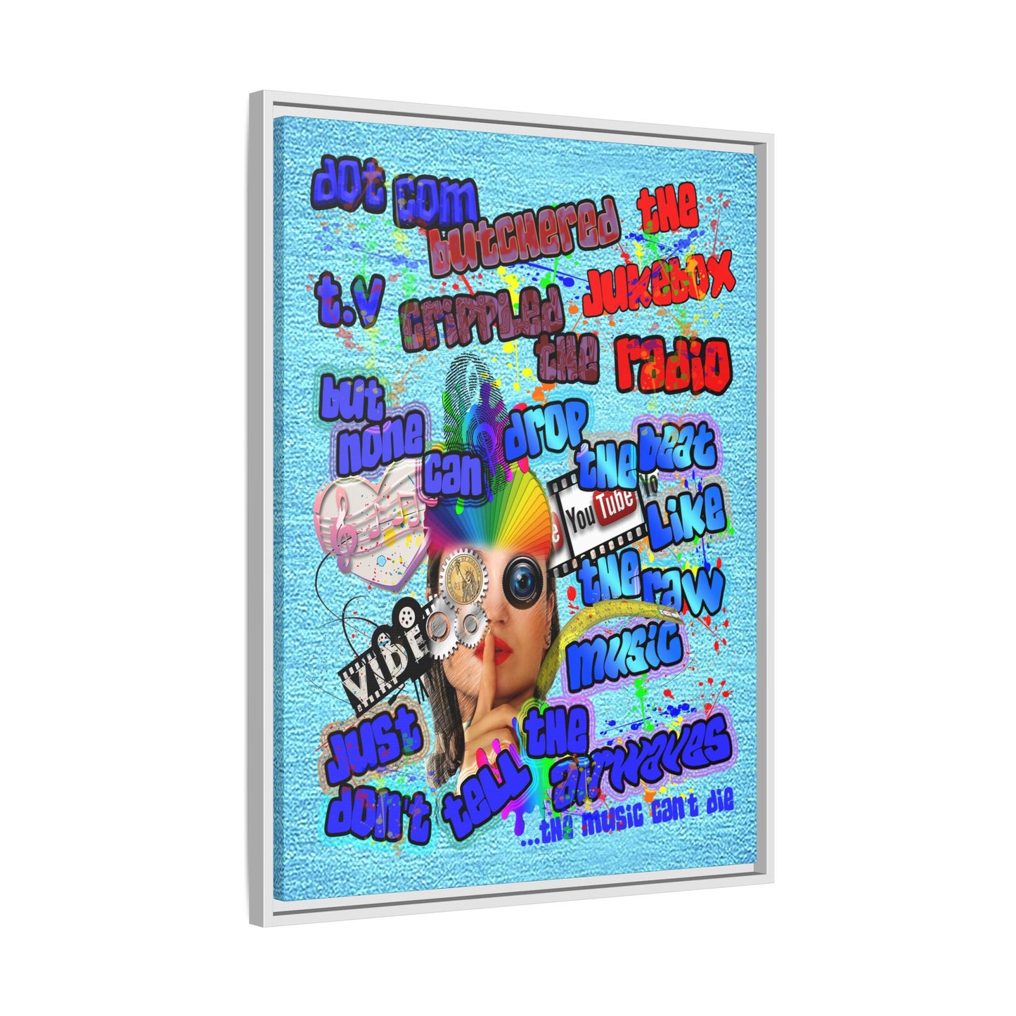 drop the beat - framed canvas art (faded blue)