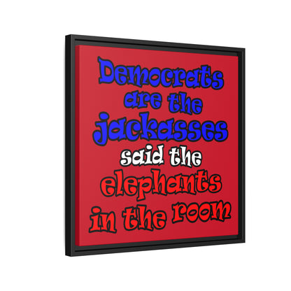 donkeys and elephants - framed canvas art (dark red)