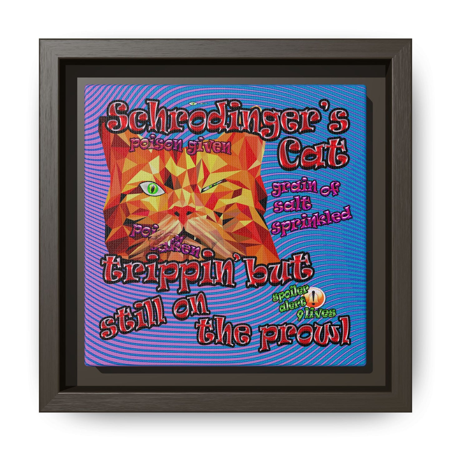 schrodinger's cat - framed canvas art (light blue-purple wave)