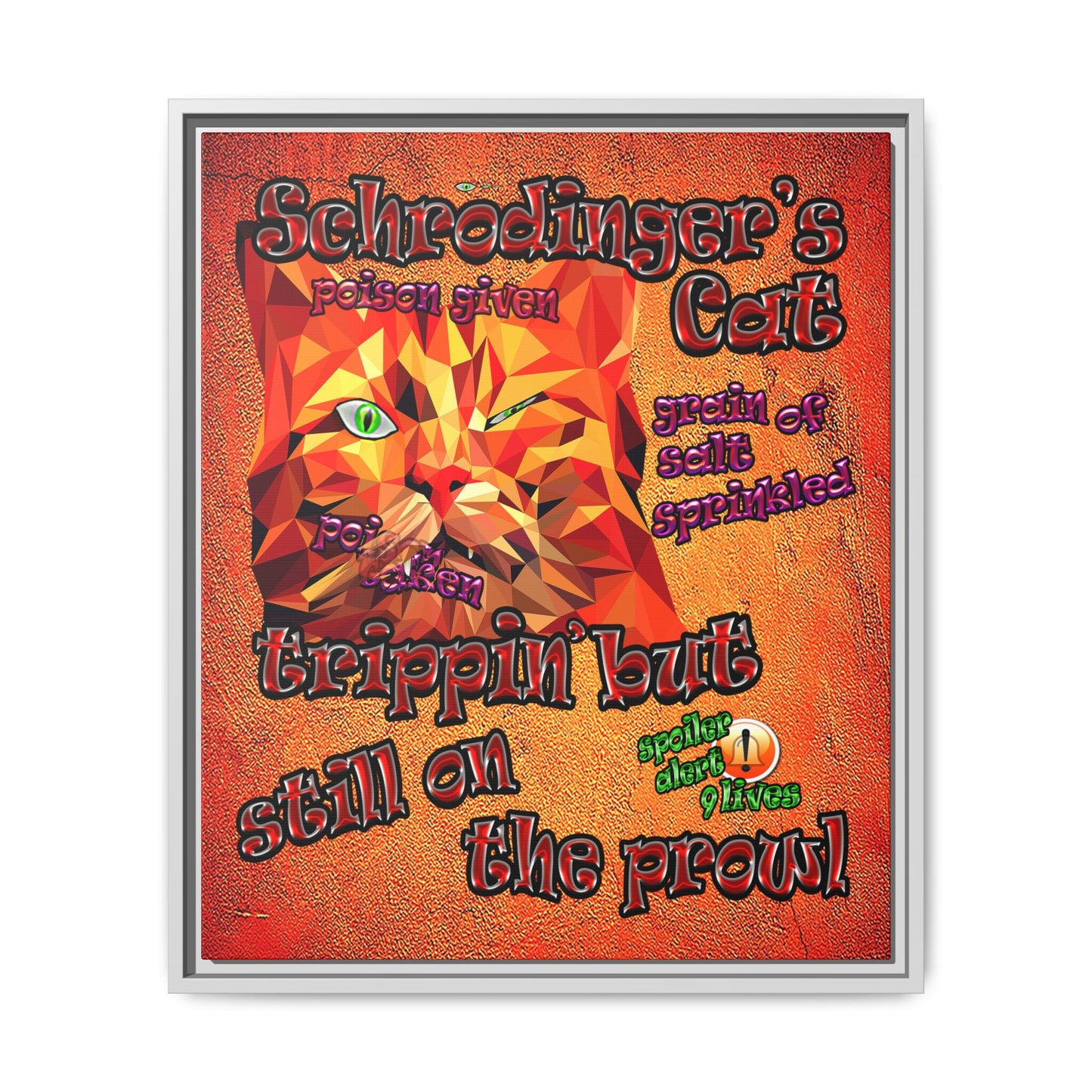 schrodinger's cat - framed canvas art (burnt orange)
