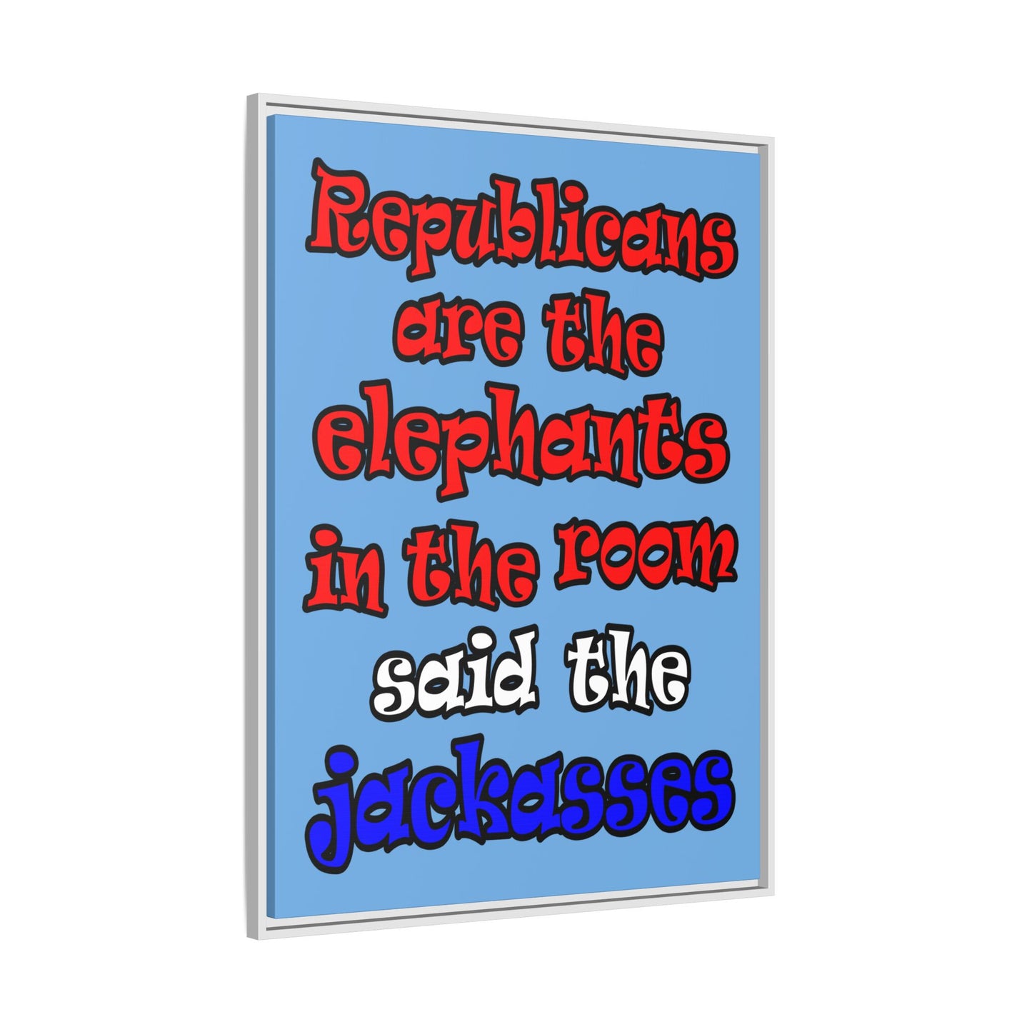 donkeys and elephants - framed canvas art (light blue)