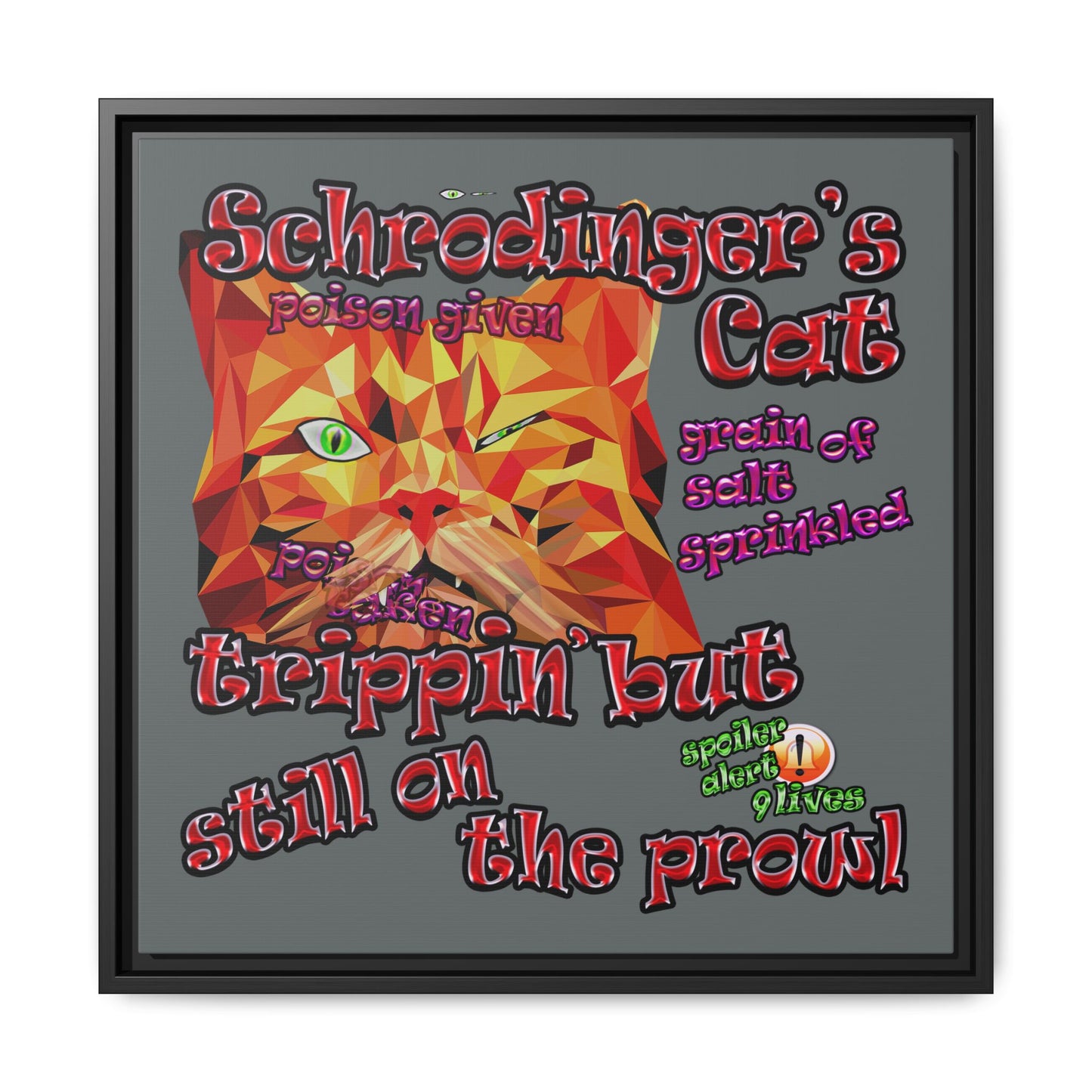schrodinger's cat - framed canvas art (dark grey)