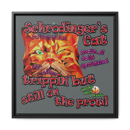schrodinger's cat - framed canvas art (dark grey)