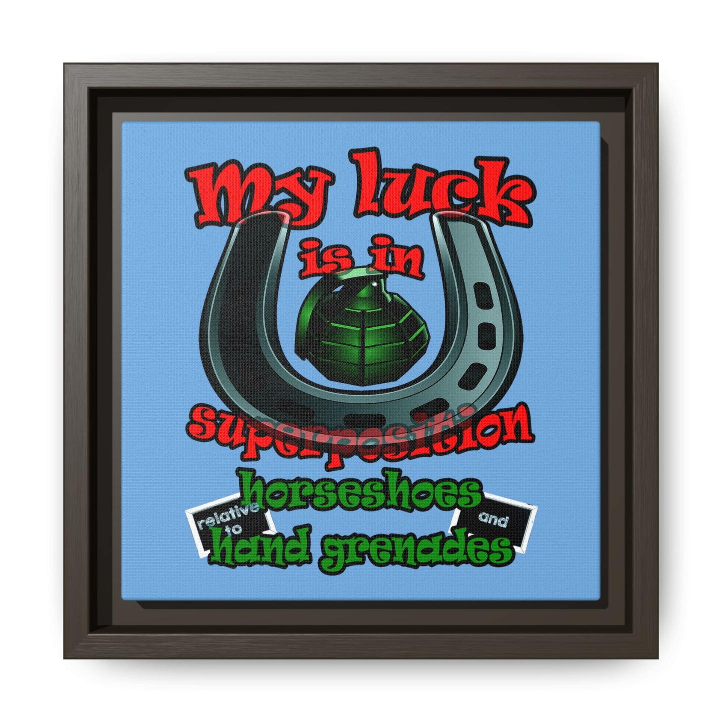 my luck - framed canvas art (light blue)