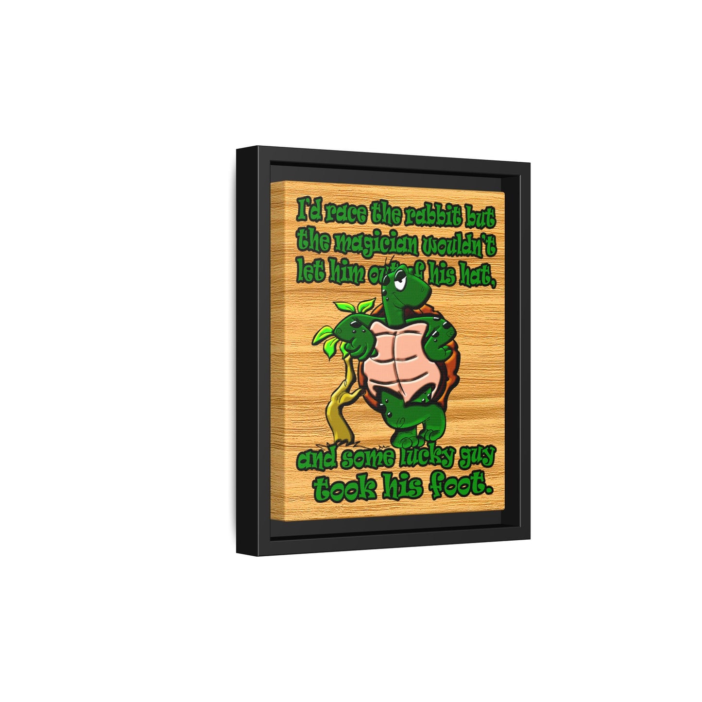 turtle race - framed canvas art (butterscotch wood finish)