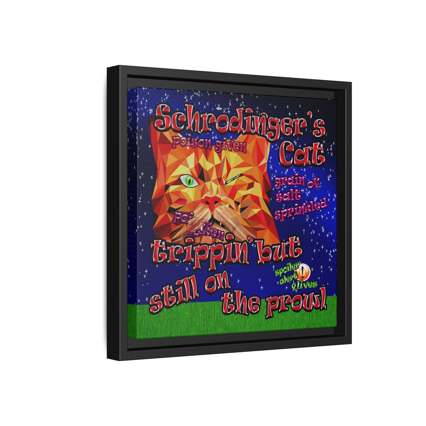 schrodinger's cat - framed canvas art ('snoops' background)