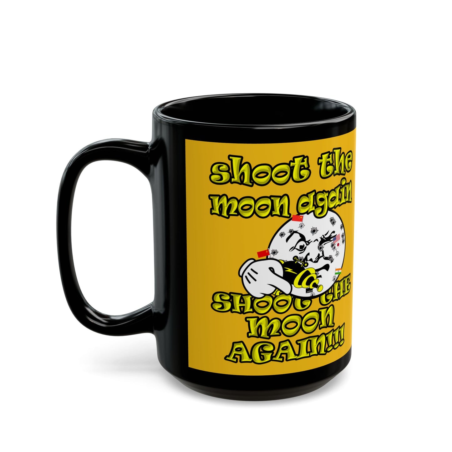 shoot the moon again - Black Mug (yellow)