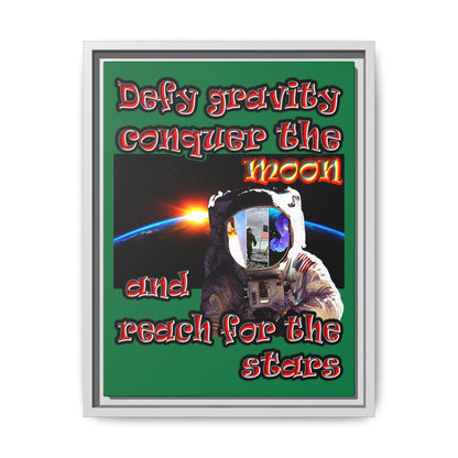 defy conquer reach - framed canvas art (dark green)