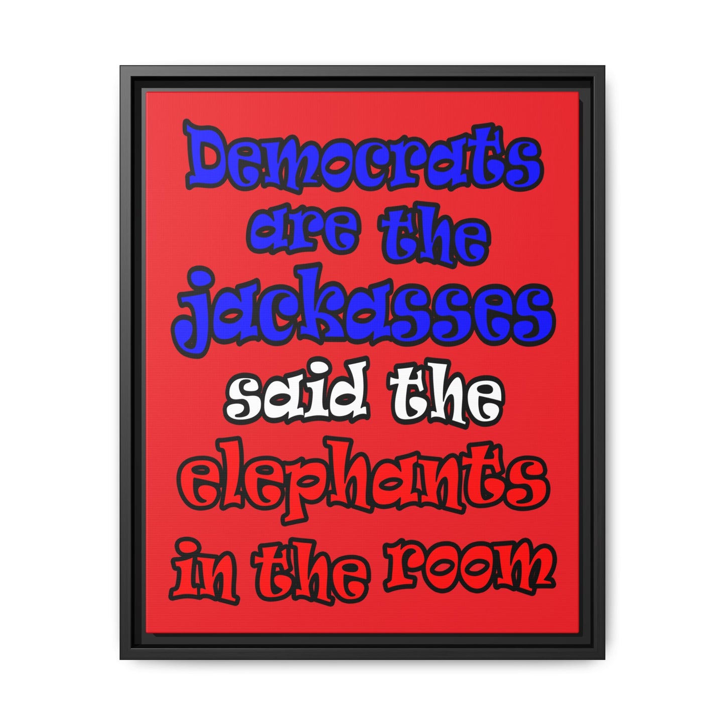 donkeys and elephants - framed canvas art (red)