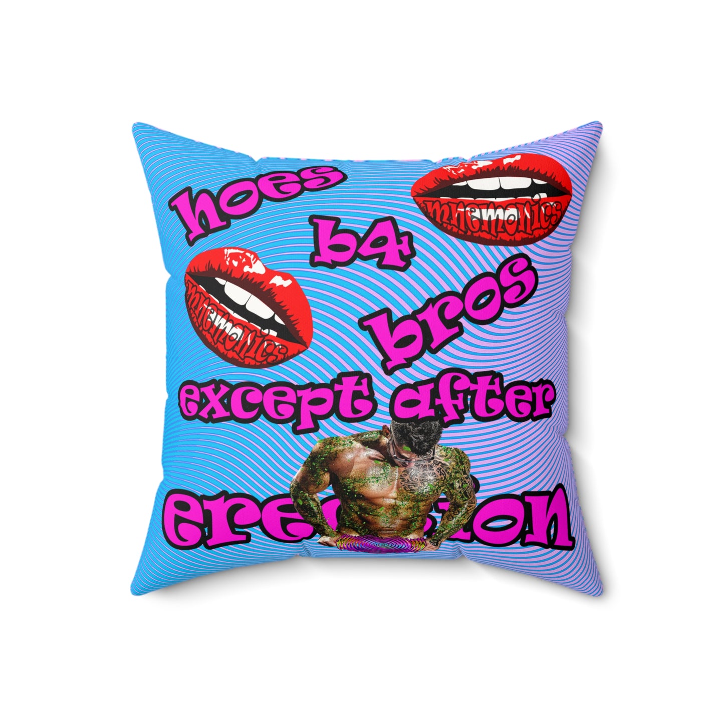 hoes b4 bros - Faux Suede Square Pillow - (light blue-purple wave)