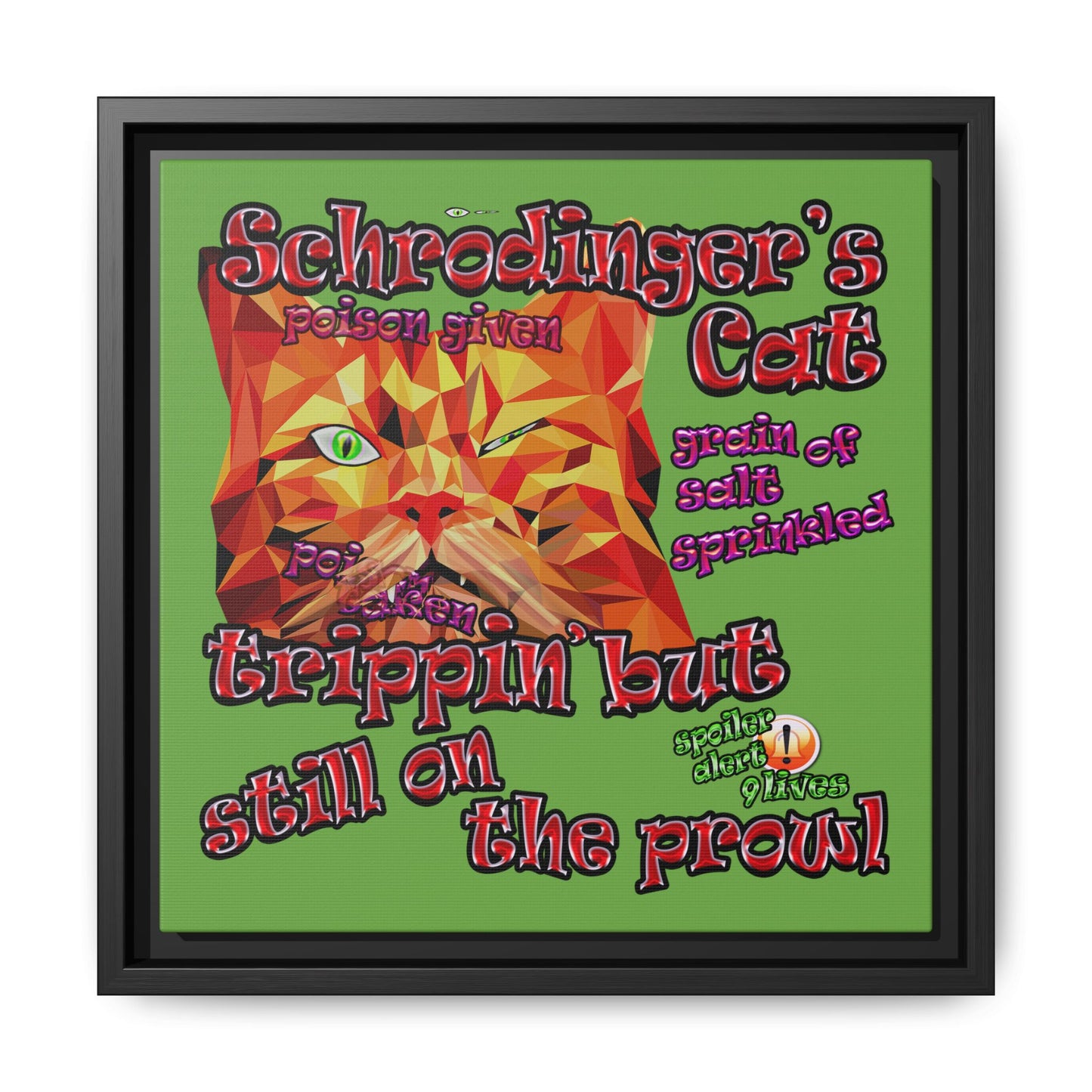 schrodinger's cat - framed canvas art (green)