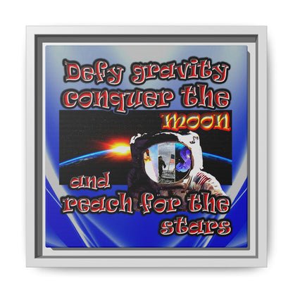 defy conquer reach - framed canvas art (blue-white wave)