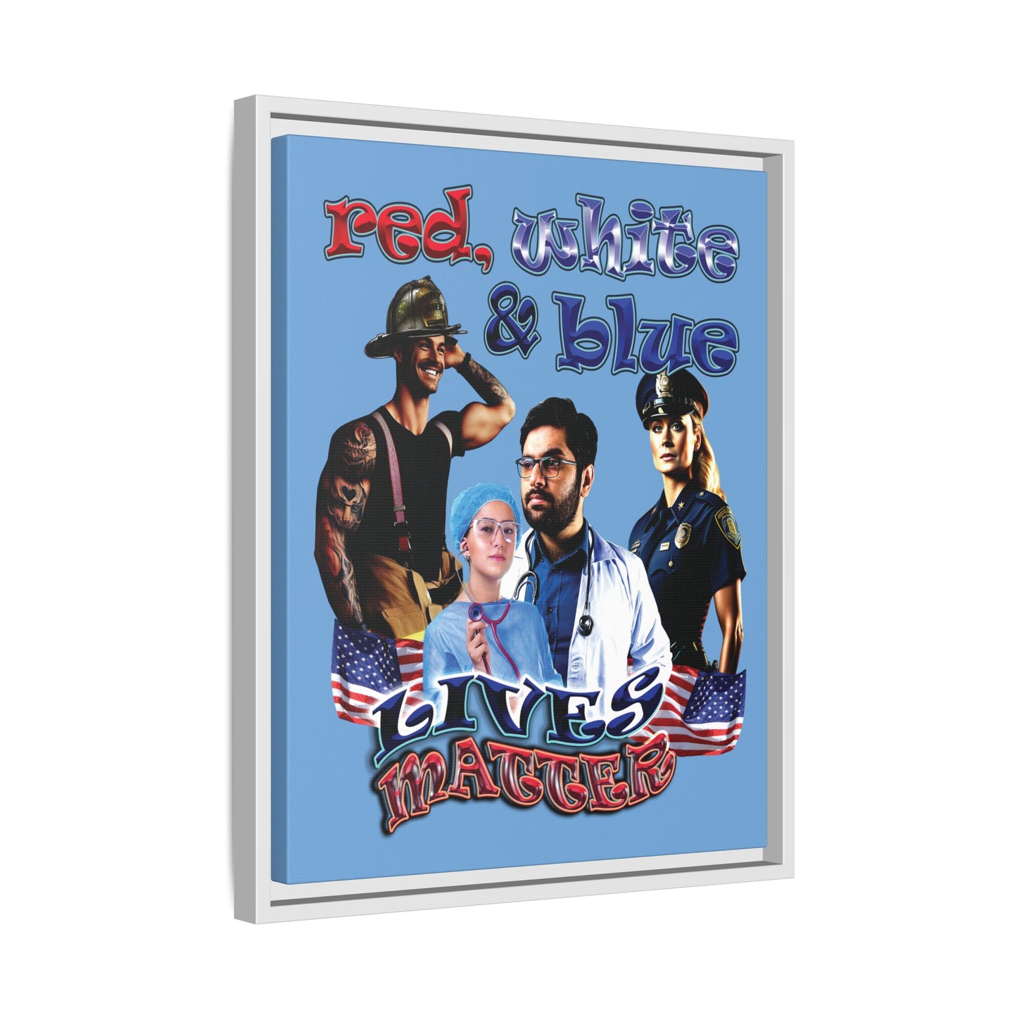 rw&b lives matter - framed canvas art (light blue)
