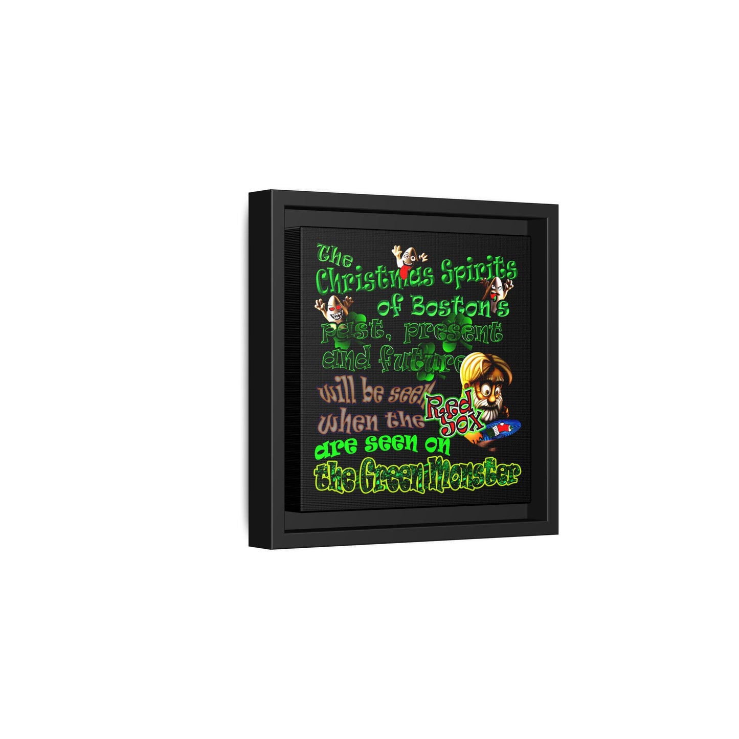 christmas spirits of boston - framed canvas art (black)