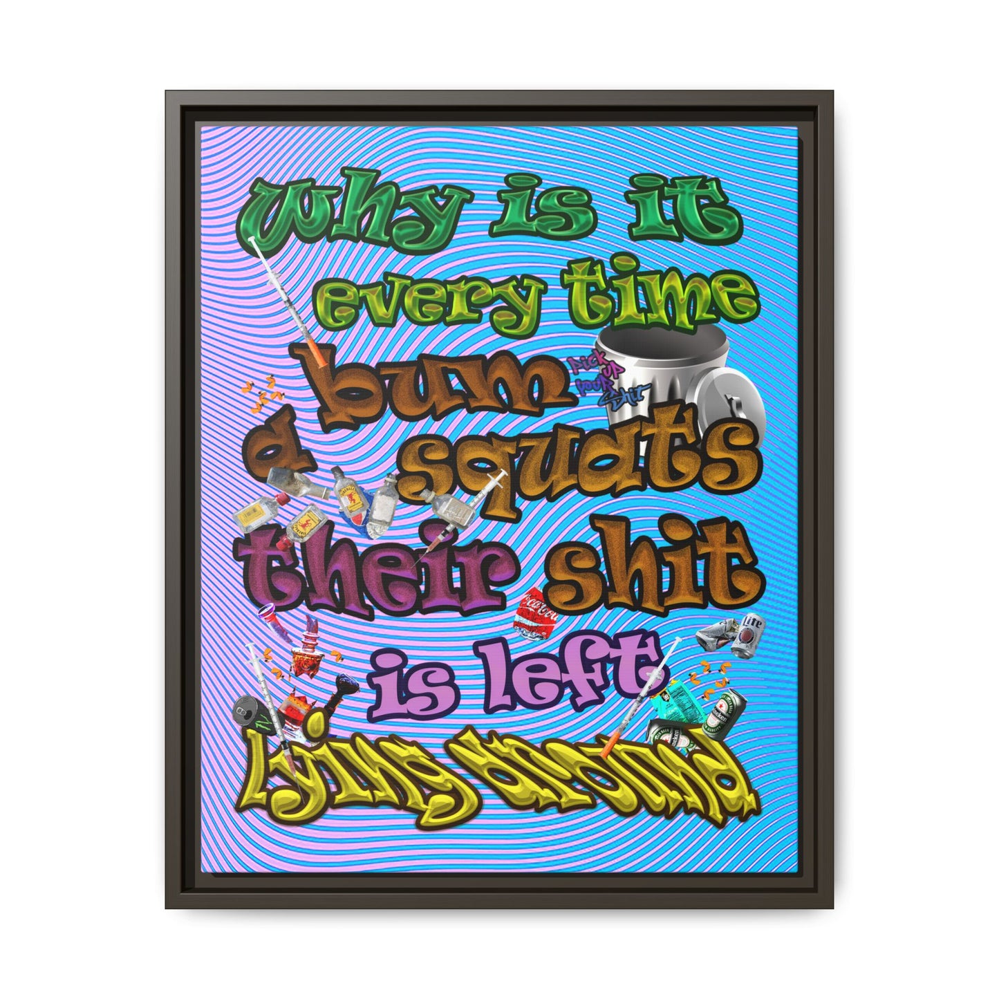 the bum's shit - framed canvas art (light blue-purple wave)