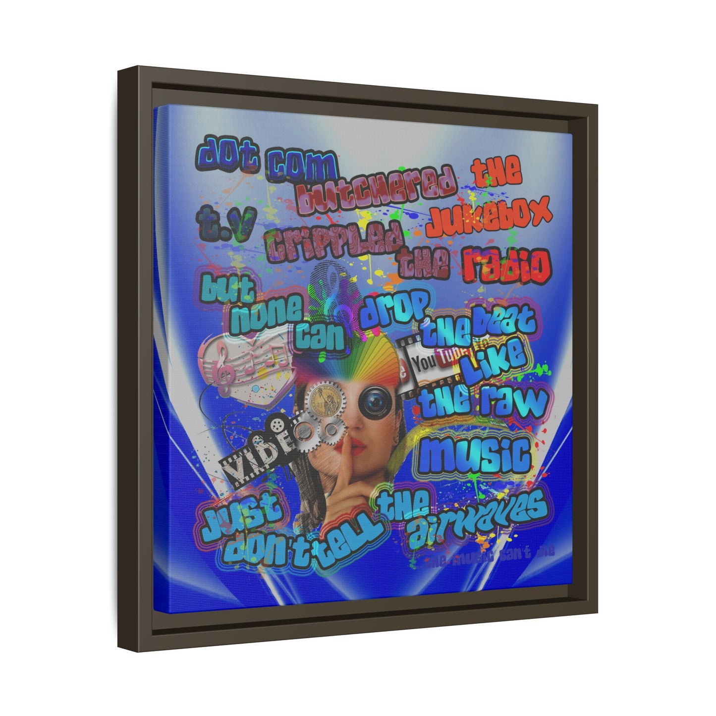drop the beat - framed canvas art (blue-white wave)