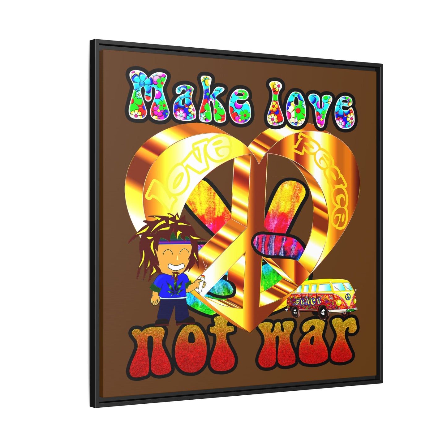 love peace - framed canvas art (brown)