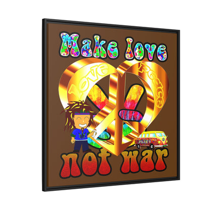love peace - framed canvas art (brown)