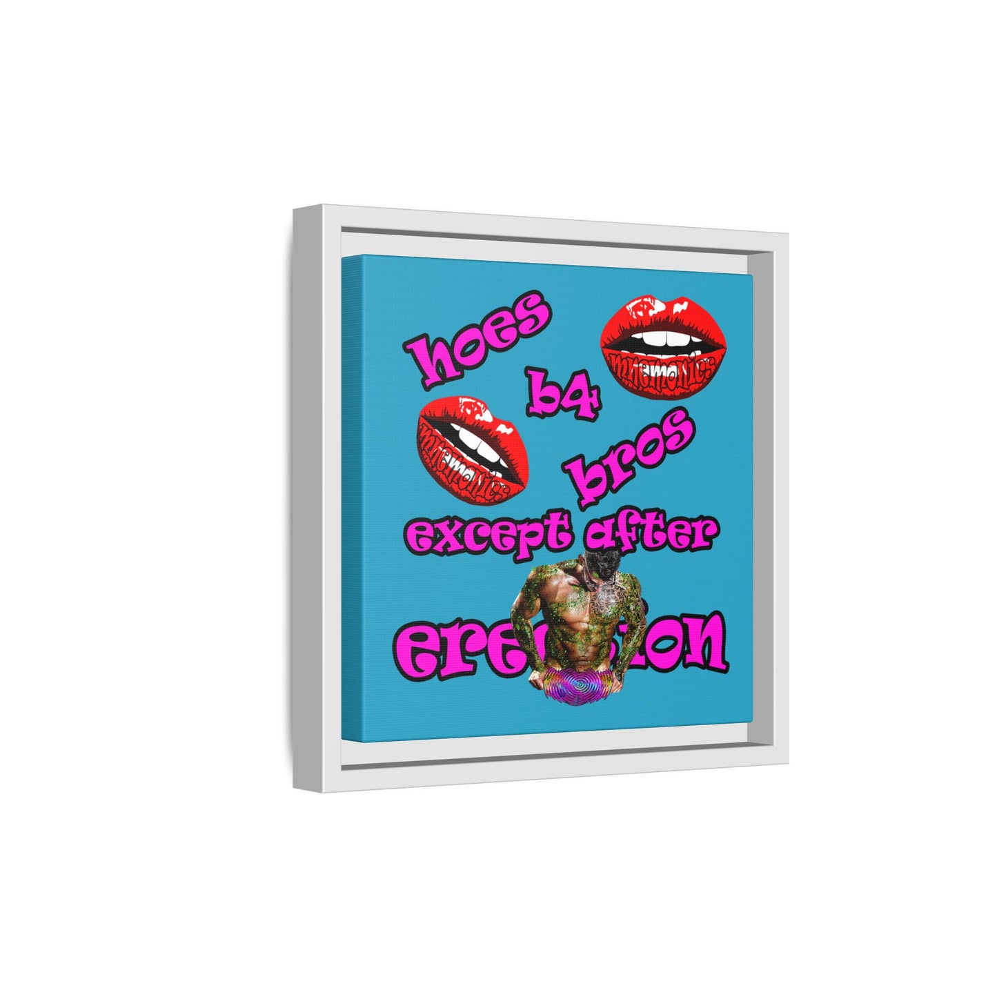 hoes b4 bros - framed canvas art (turquoise)