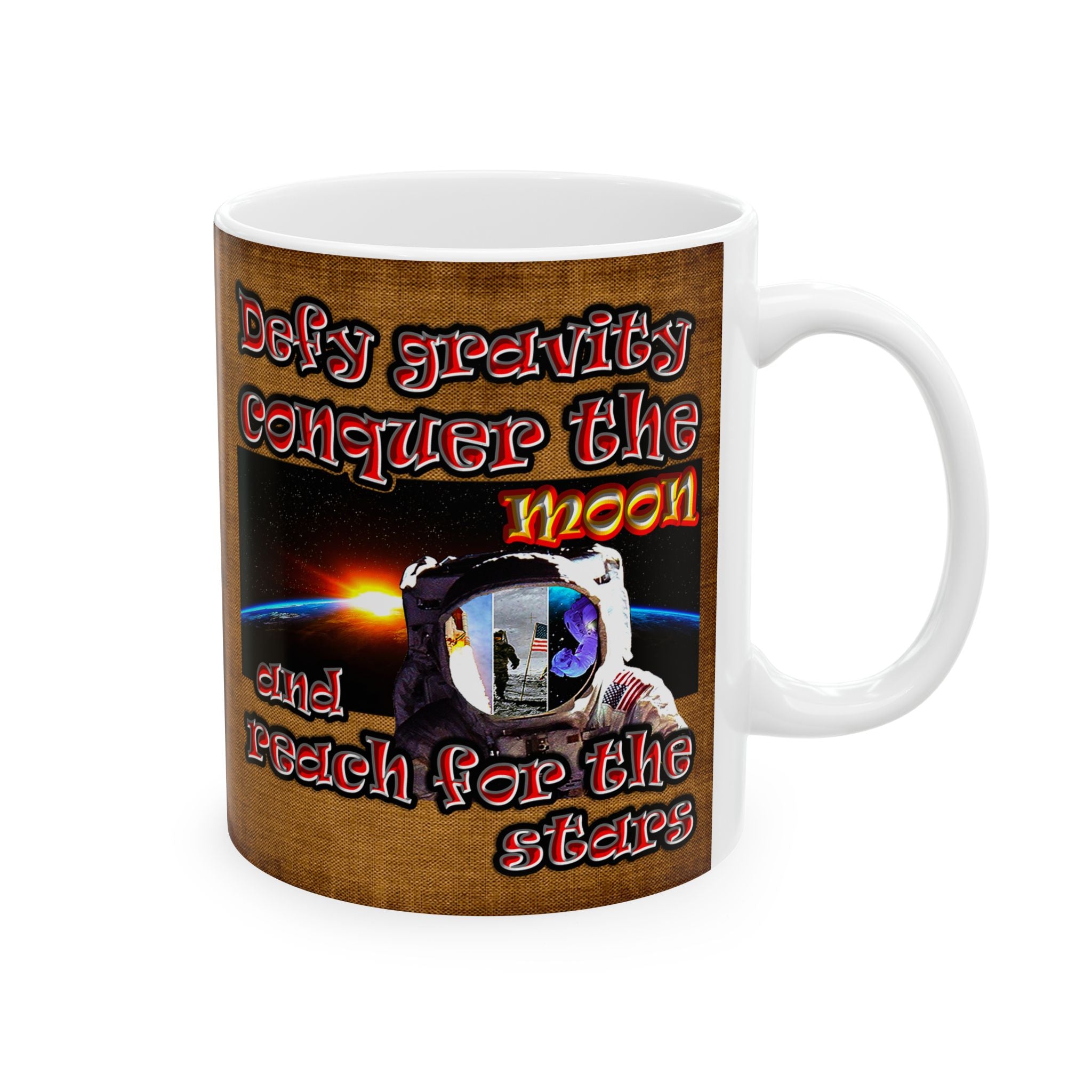 defy conquer reach - White Mug (brown papyrus)