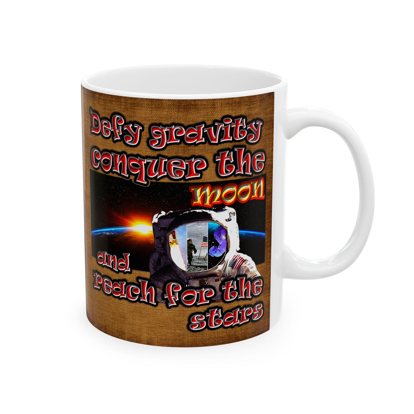 defy conquer reach - White Mug (brown papyrus)