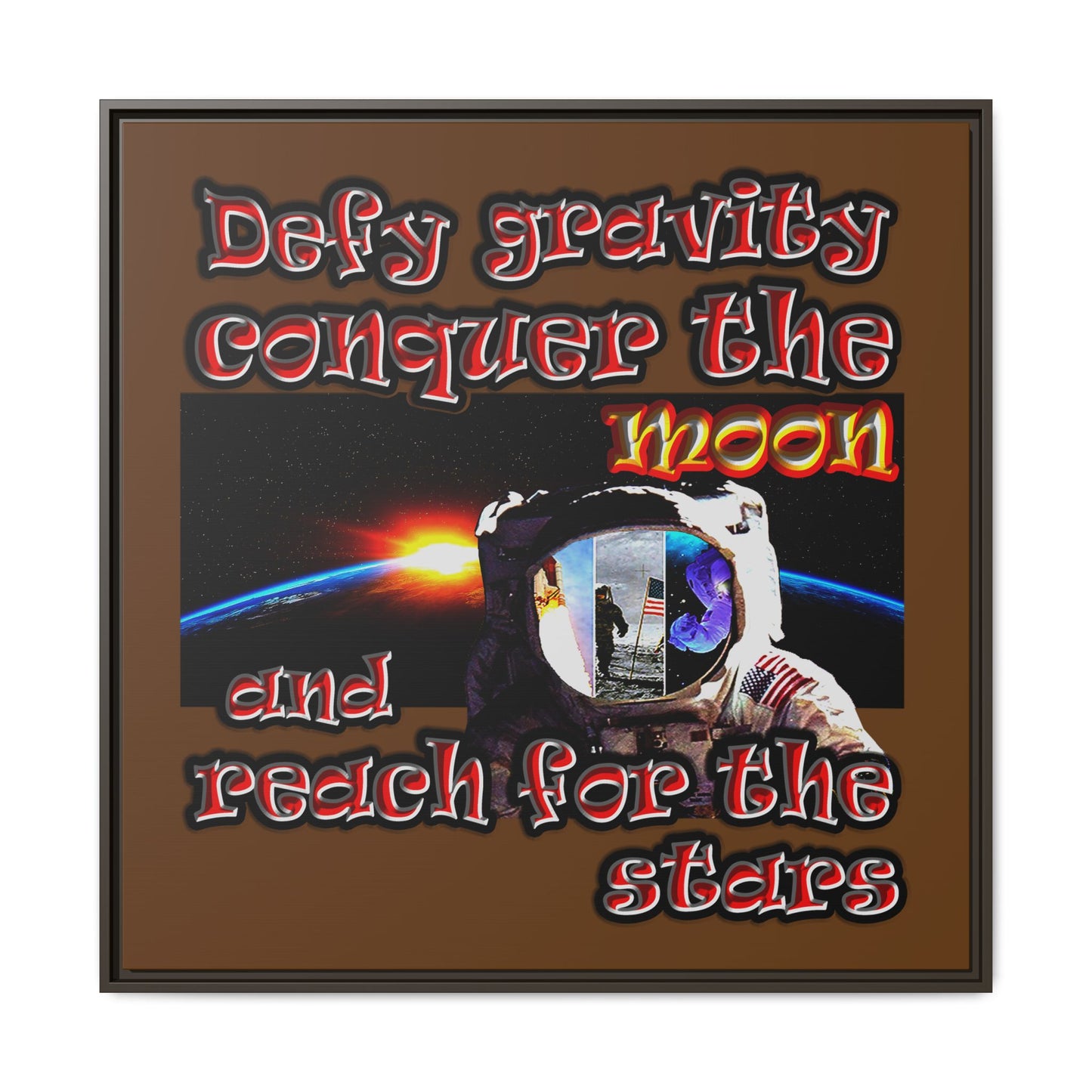 defy conquer reach - framed canvas art (brown)