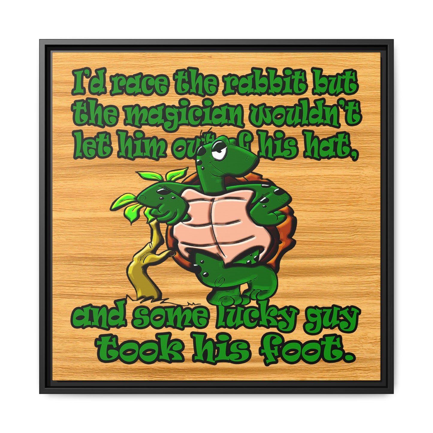 turtle race - framed canvas art (butterscotch wood finish)