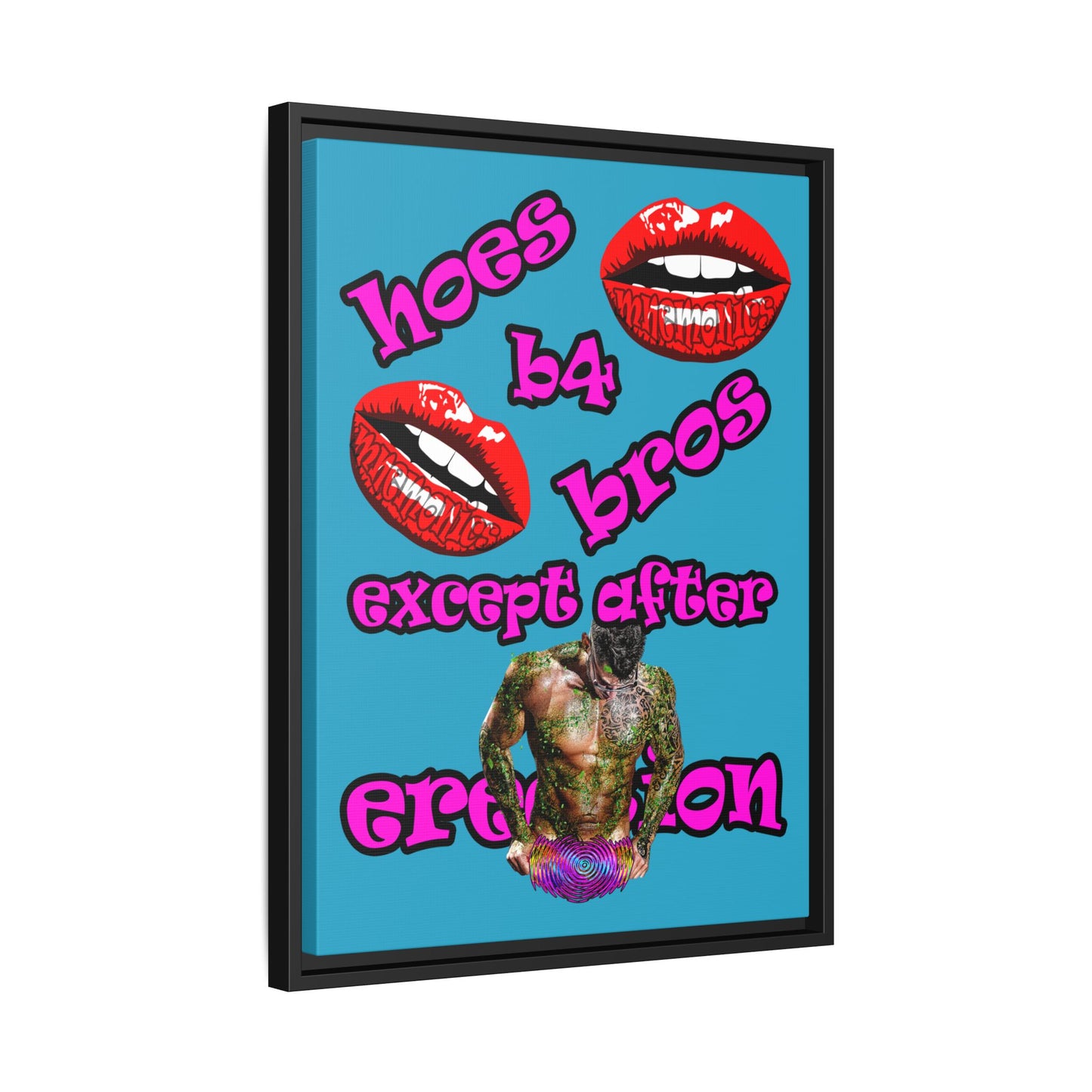 hoes b4 bros - framed canvas art (turquoise)