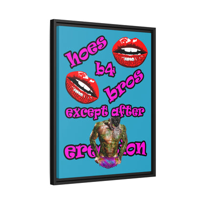 hoes b4 bros - framed canvas art (turquoise)